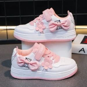 Girls Sneakers Pink Bow Decoration 3D Flowers