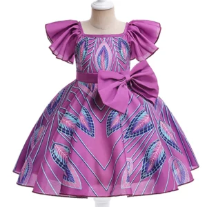 Kids Big bow Leaf Print Summer Dress For All Event