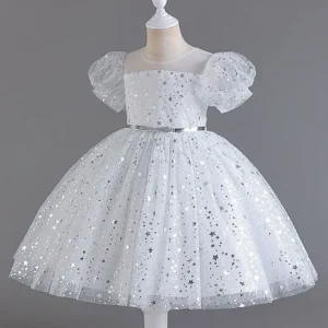 Girls Fashion Solid Color  Sequin Evening Gown